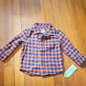 NWT Cat & Jack Orange and Blue Checkered Kids Shirt